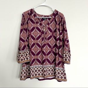 Roz & Ali Printed Bell Sleeve Tunic Blouse